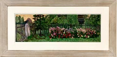 "Flowers in my garden" Garden, flowers, sunset, Oilcm. 51 x 17 