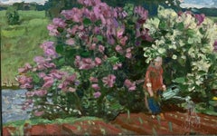 "Spring"Garden, flowers, spring, gardener, lilac Oil cm. 37 x 24 1985