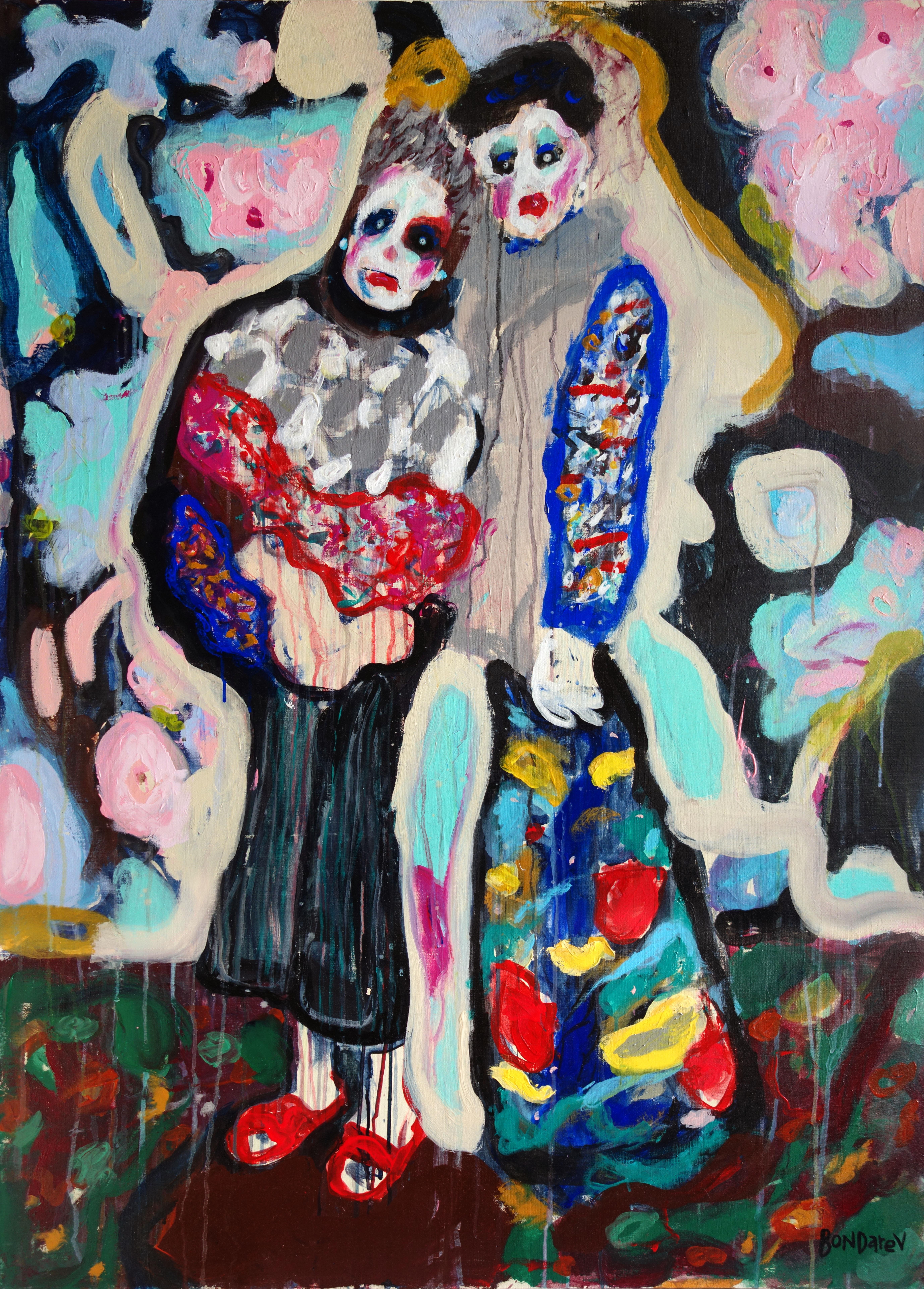 Sergey Bondarev Portrait Painting - Always together . Acrylic Canvas Abstract Color Modern Mid-century Bondarev 2015