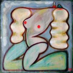 Dancer . Portrait Painting Acrylic Colors Pink Purple Nude Decorative Abstract