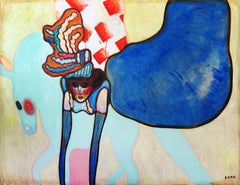 Equestrienne . Acrylic on Canvas Blue Color Portrait Contemporary Bondarev 2018