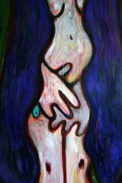 Girl with purple hair . Portrait Painting Acrylic Colors Green Nude