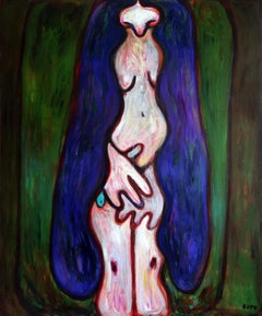 Girl with purple hair . Portrait Painting Acrylic Colors Green Nude 
