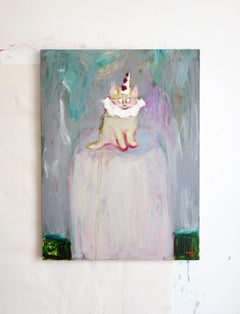 Kitten Pierrot . Portrait Acrylic Cat Impressionism Theater Interior Fun Cute