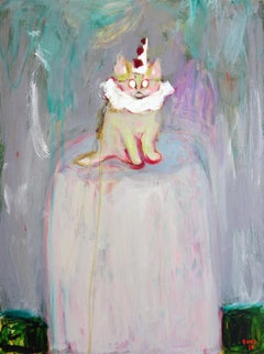 Kitten Pierrot . Portrait Acrylic Cat Impressionism Theater Interior Fun Cute