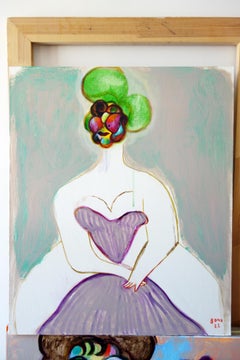 Lady in a striped dress . Portrait Painting Acrylic Colorful Face Modern Luxury