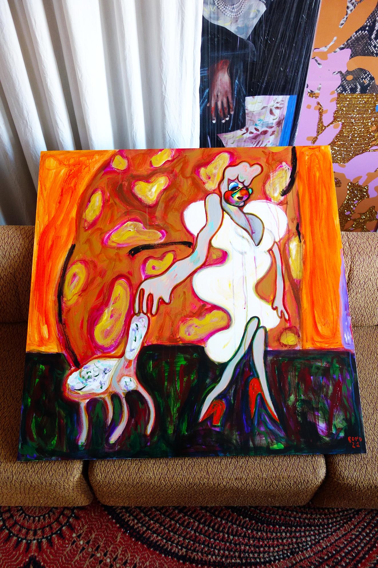 Lady in White Dress . Acrylic Canvas Color Modern Bondarev 2021 For Sale 1