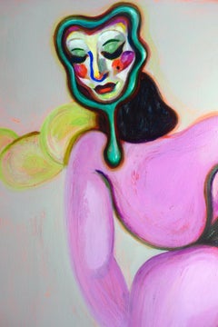 Lady with drawing . Portrait Painting Acrylic Black Colorful Face Star Modern