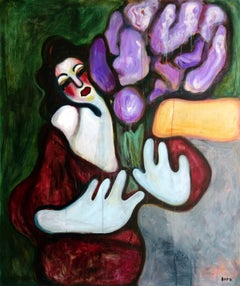 Let’s paint me with violet flower. Portrait Hands Modern Impressionism Bouquet