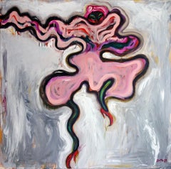 Nameless dancing flower . Portrait Painting Acrylic Pink Grey Expressionism