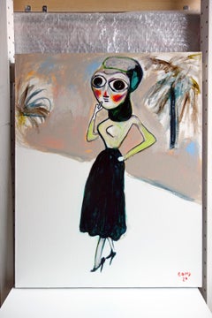 Sumerian evenings 1 . Portrait Painting Acrylic Black Colorful Face Lady Canvas