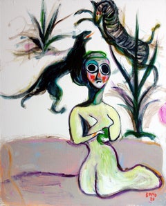 Sumerian evenings . Portrait Painting Acrylic Black Colorful Face Lady Canvas 
