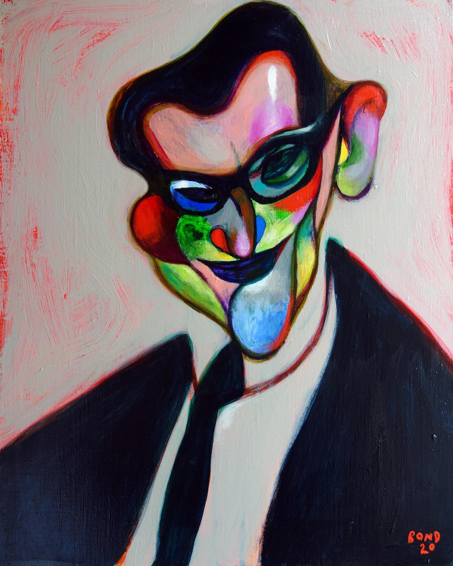 Sergey Bondarev Portrait Painting - Yves Saint Laurent . Painting Portrait YSL Acrylic Couturier Colorful Face Star