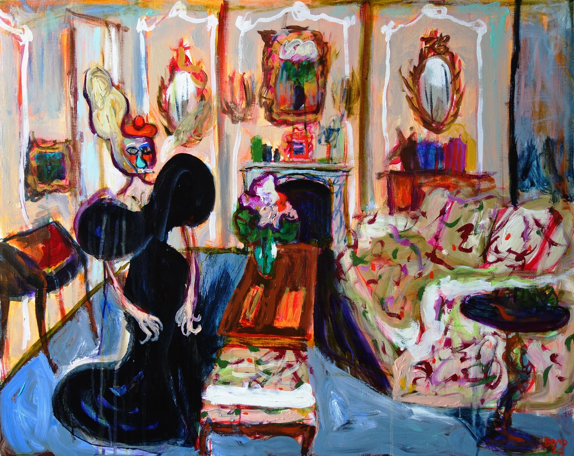 Zsa Zsa and her Interior 3. Acrylic Canvas Color Contemporary Bondarev 2021 - Brown Portrait Painting by Sergey Bondarev