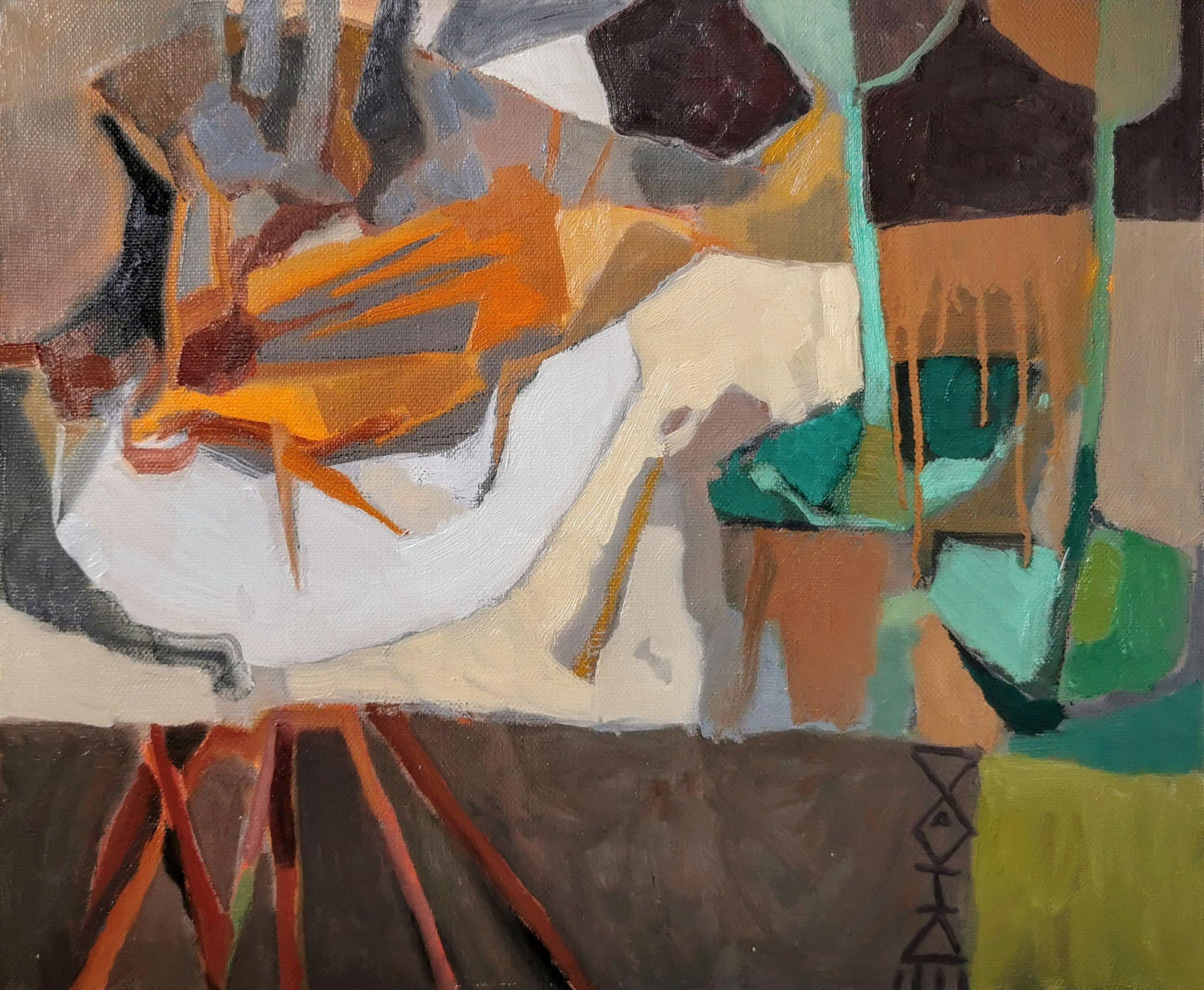 Sergey Davidovich Still-Life Painting – A Late Dinner, Gemälde, Öl auf Leinwand