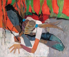 Lei disegna, Pittura, Olio su tela