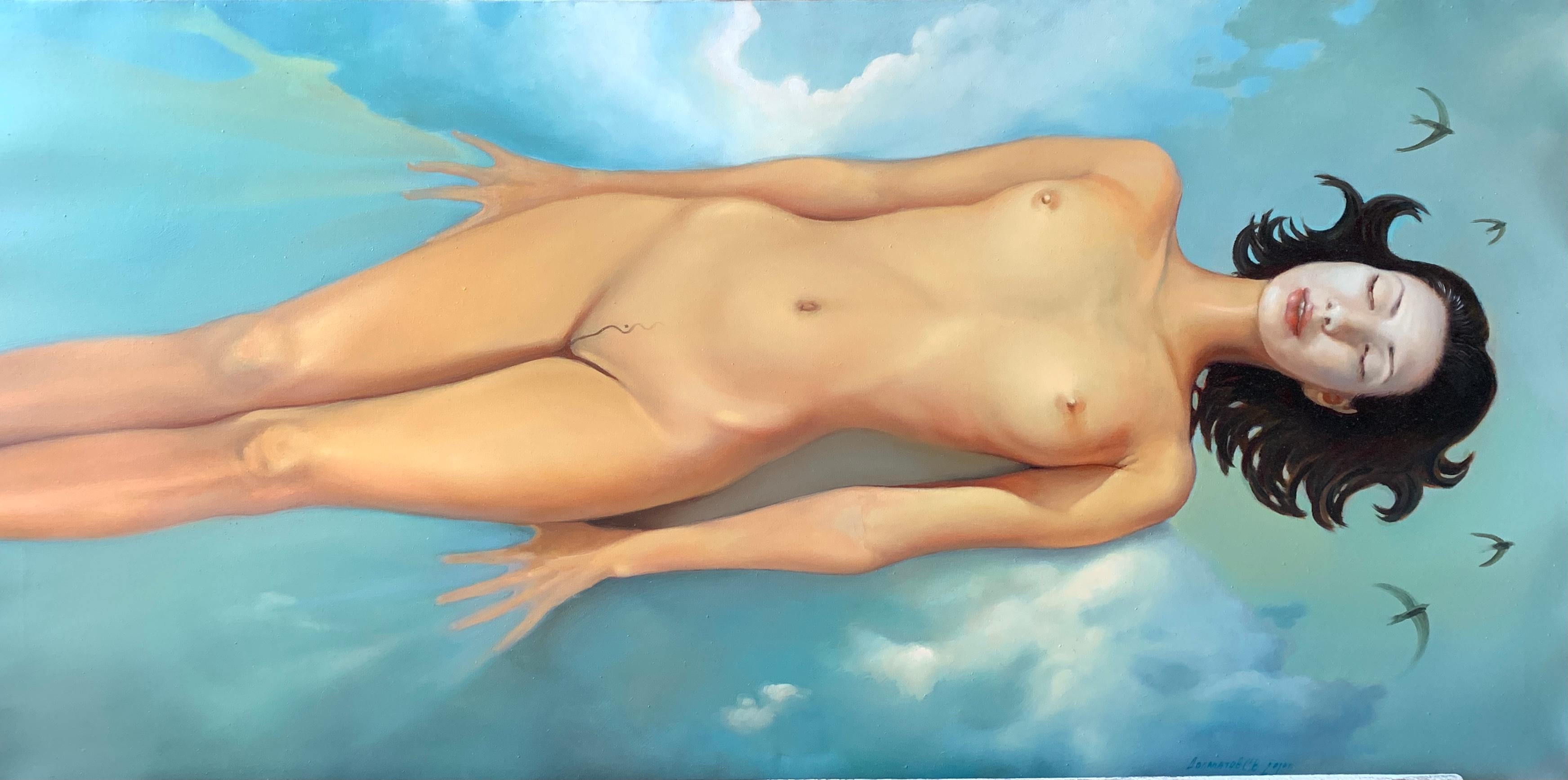 "Nube" Pintura al óleo desnudo figurativo 47" x 24" pulgadas por Sergey Dolmatov

Año: 2010
