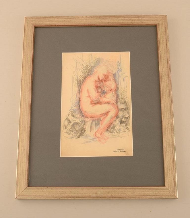 Sergey Fatinsky (1887-1971), Russland. Lithographischer Druck. Aktstudie mit Masken. Mitte des 20. Jahrhunderts.
Sichtbare Abmessungen: 20 x 13 cm.
Abmessungen insgesamt: 31 x 24 cm.
Der Rahmen misst: 2.2 cm.
In ausgezeichnetem Zustand.