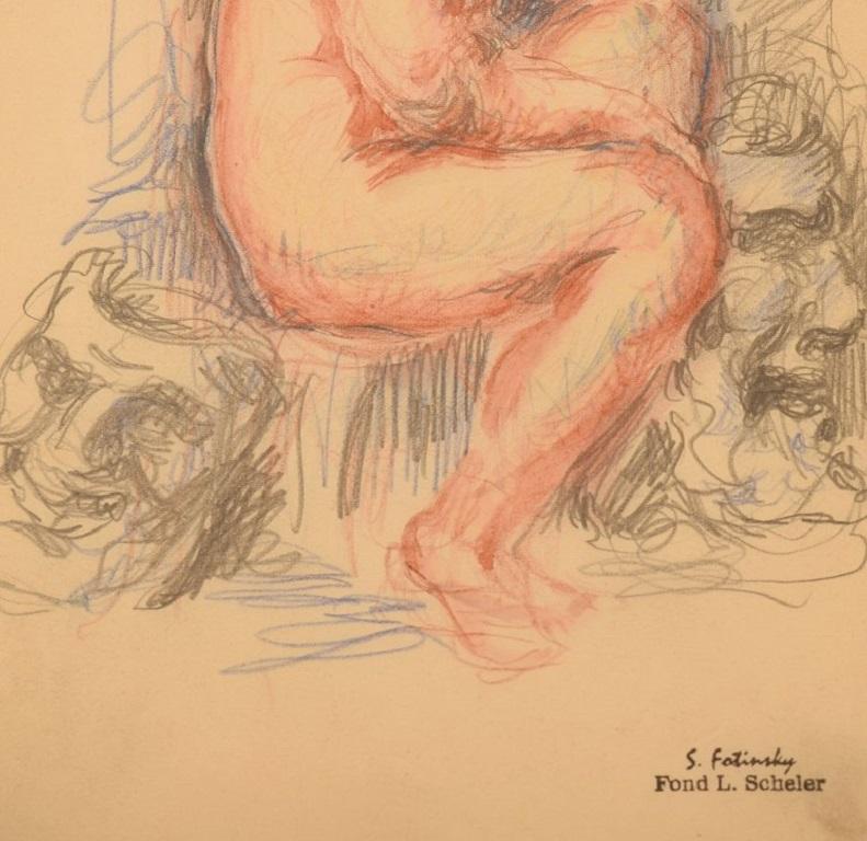 Sergey Fatinsky, Russland, Lithografischer Druck, Aktstudie mit Masken im Zustand „Hervorragend“ im Angebot in København, Copenhagen