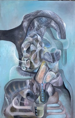 Luminous 415, Contemporary Abstract Oil Portrait Canvas Blue Expressionist Art