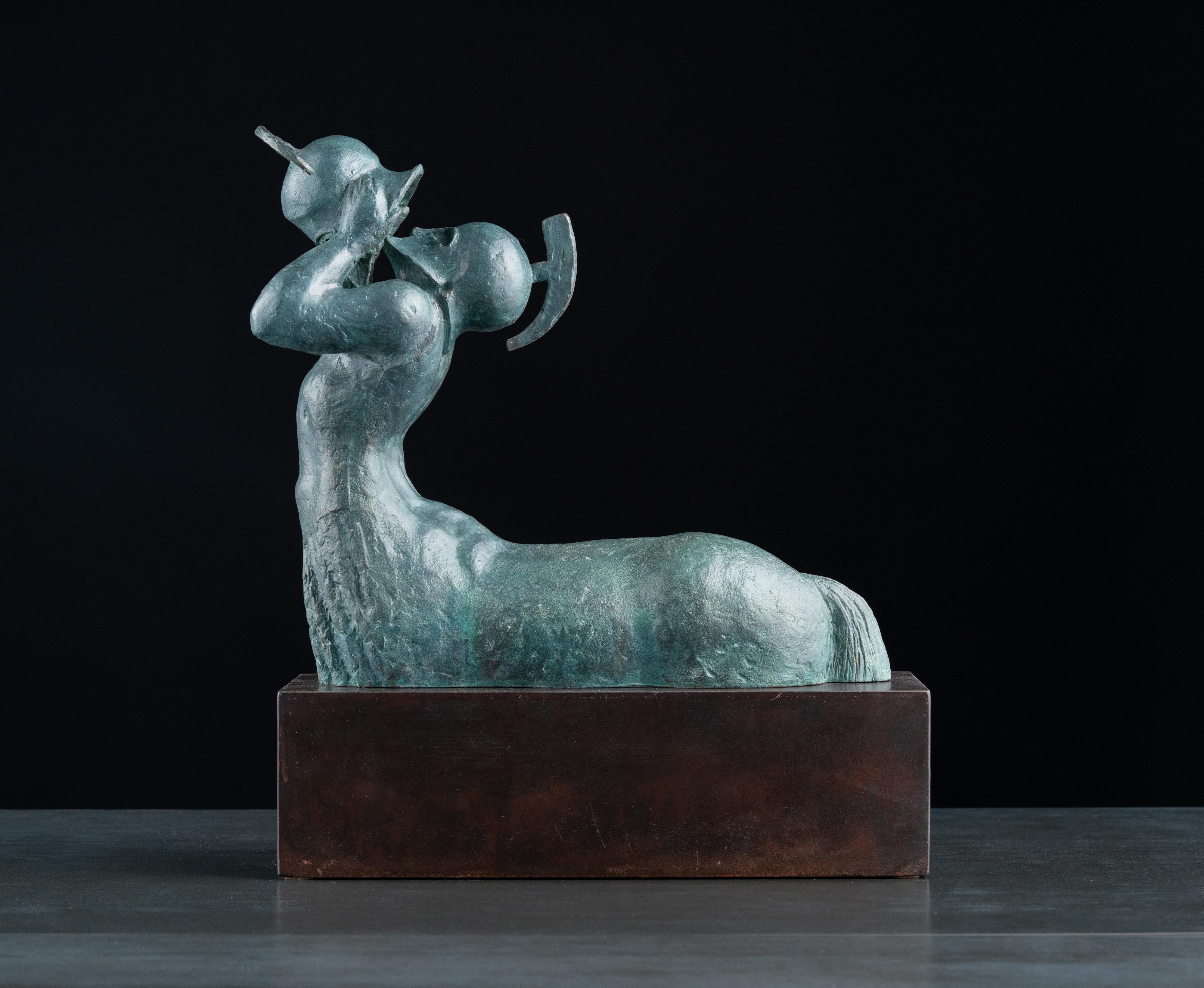 The image of a warrior centaur: he drinks from the river Lethe, the river of oblivion. He drinks from the helmet of his fallen foe, yet he can never quench his thirst – for what he drinks is blood. And so, this thirst will torment him forever. A