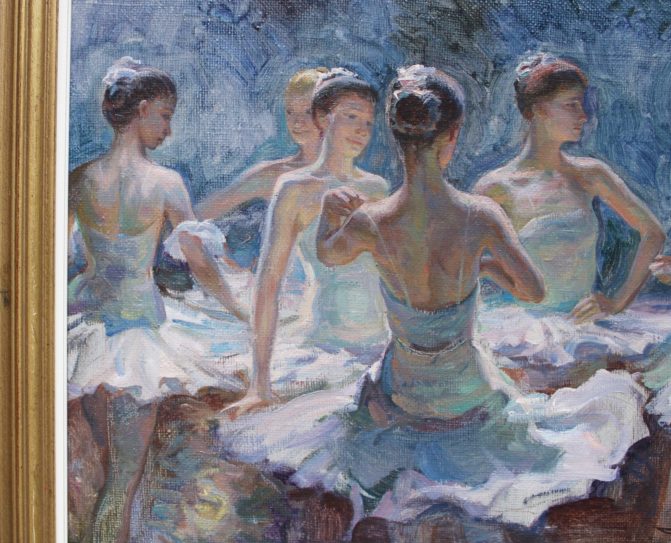 Ballerinas, Pappe/Öl, 33x41 cm, 1997 (Grau), Figurative Painting, von Sergey Zlenko