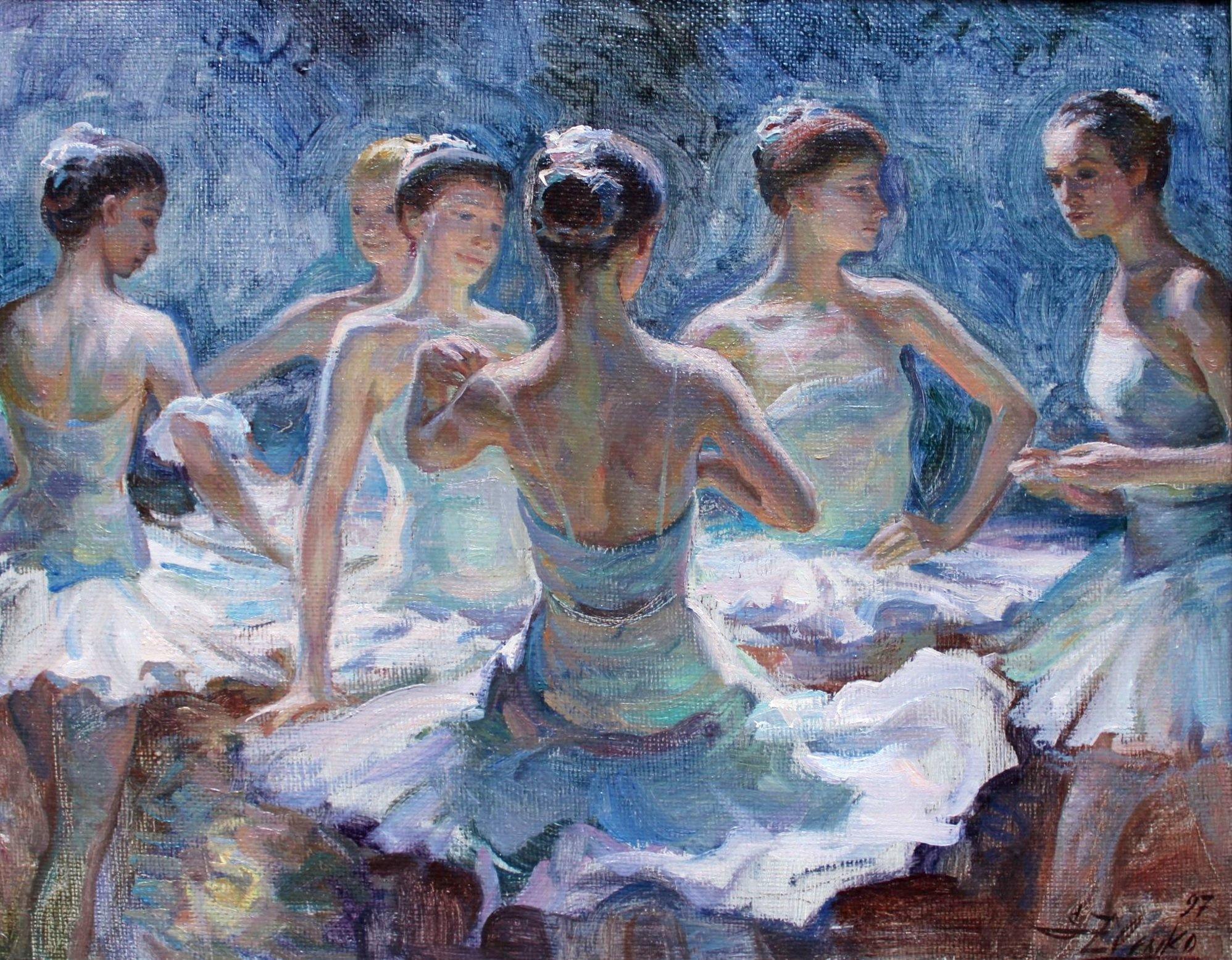 Ballerinas, Pappe/Öl, 33x41 cm, 1997