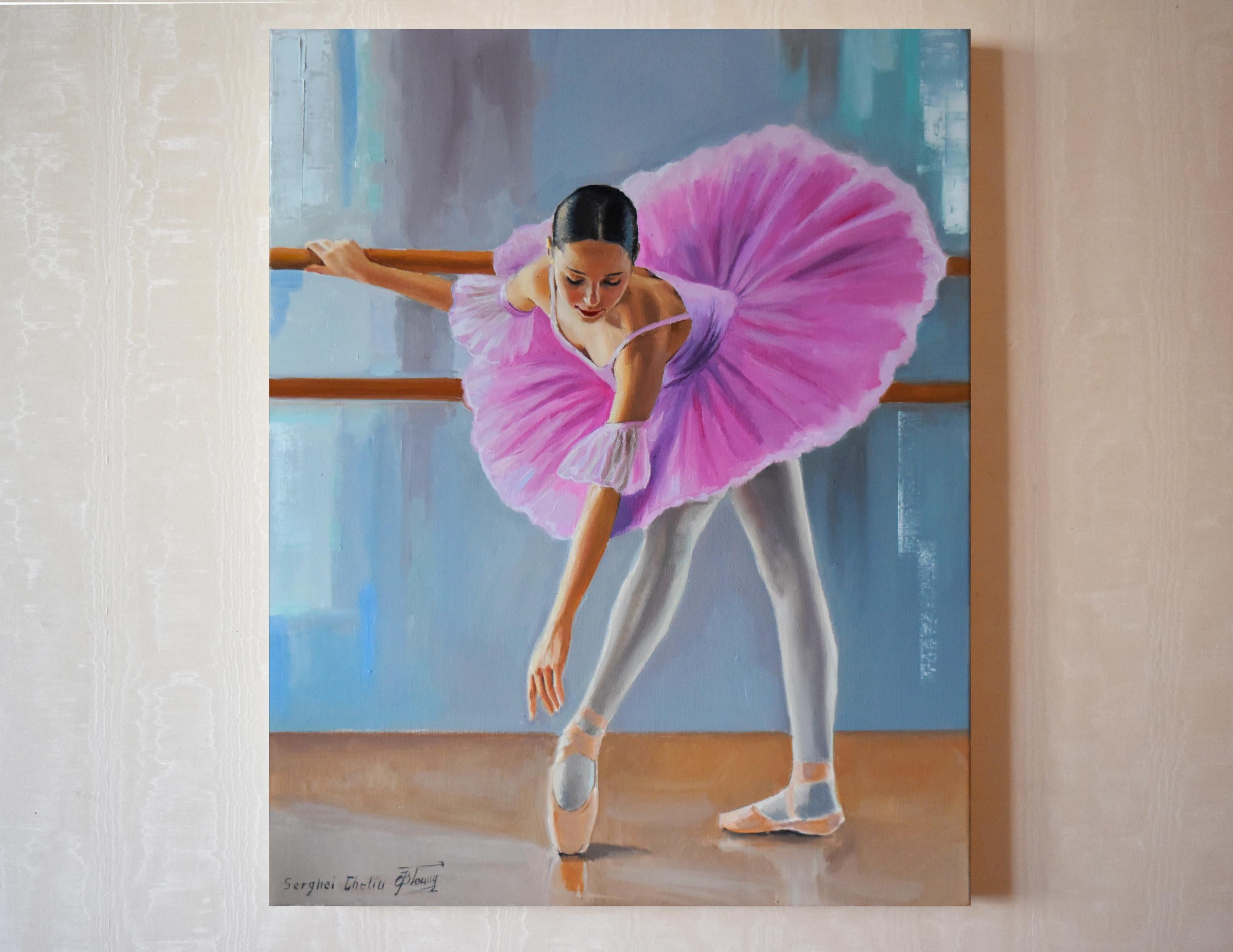 Eine Ballerina in Rosa III (Realismus), Painting, von Serghei Ghetiu