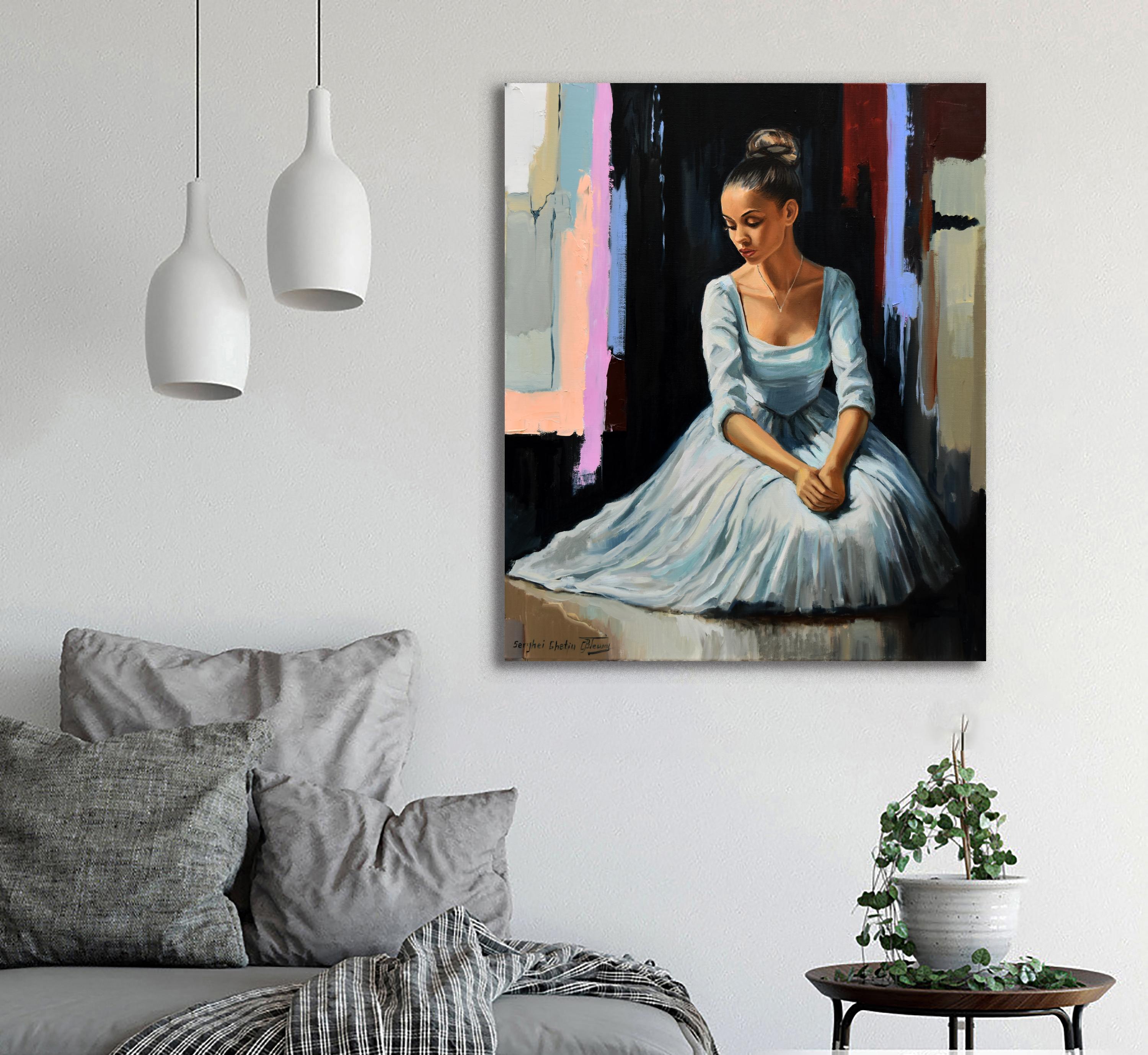 A ballerina portrait with dark background III - Painting by Serghei Ghetiu