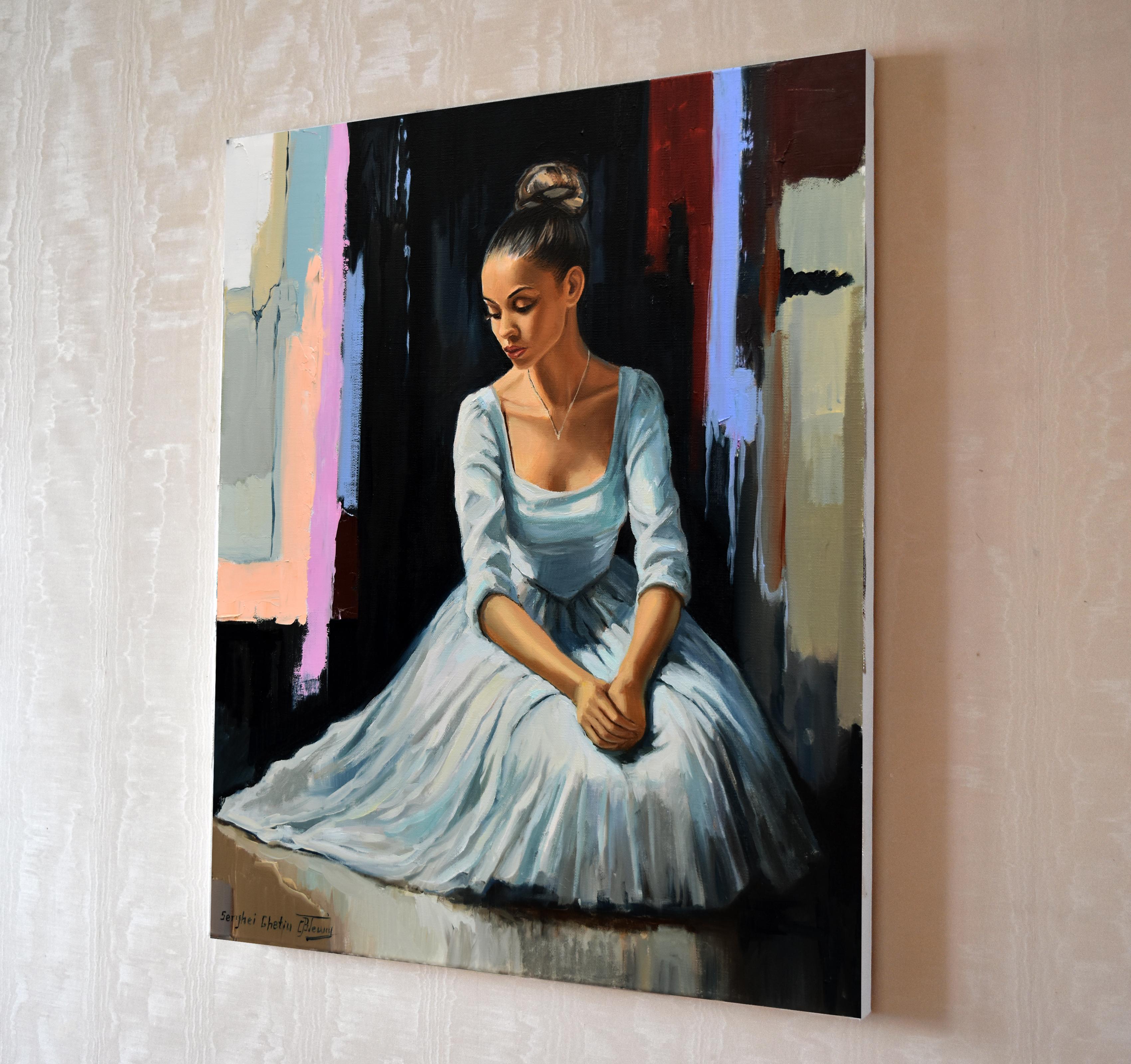 A ballerina portrait with dark background III - Black Figurative Painting by Serghei Ghetiu