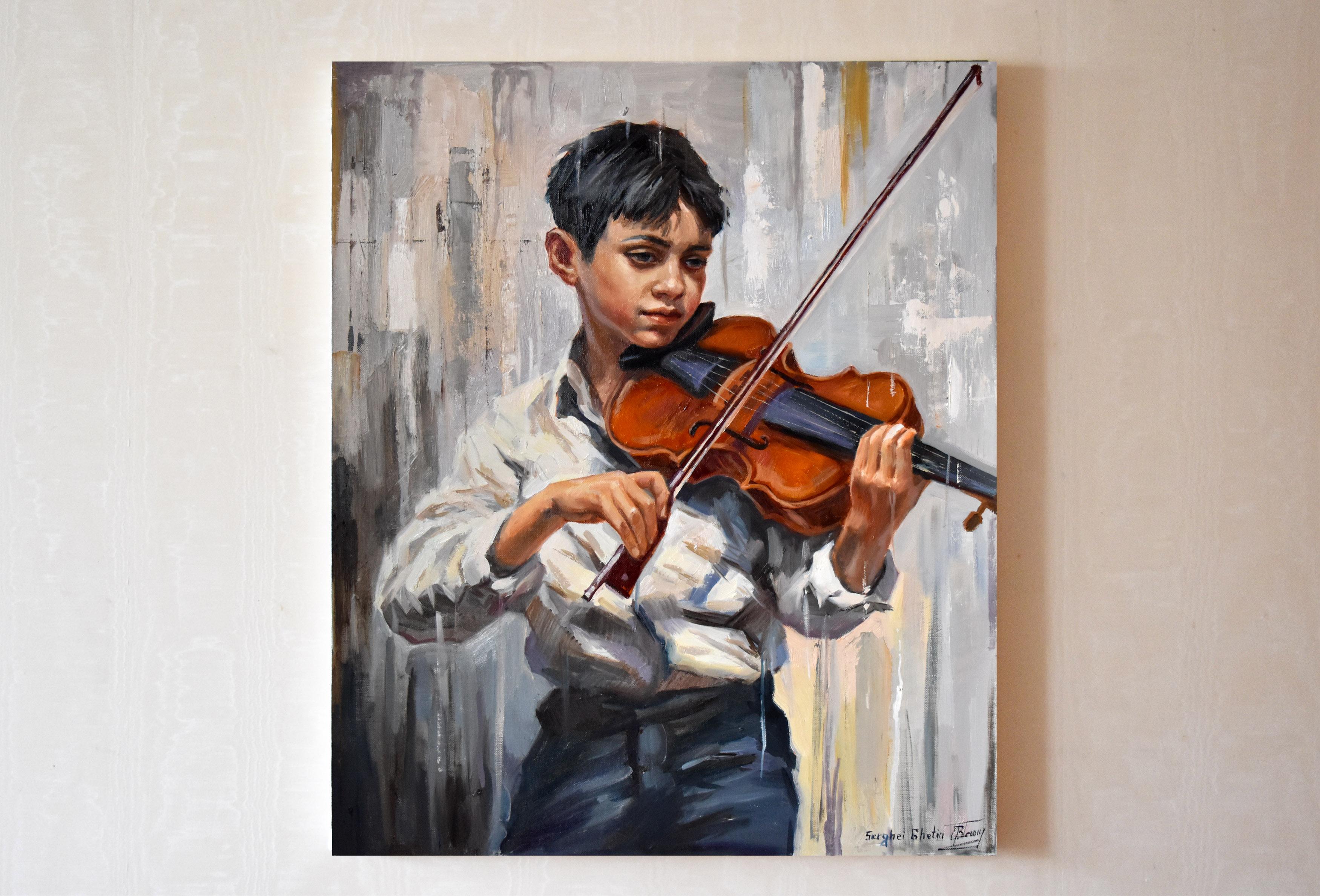 A boy with a violin - Painting by Serghei Ghetiu