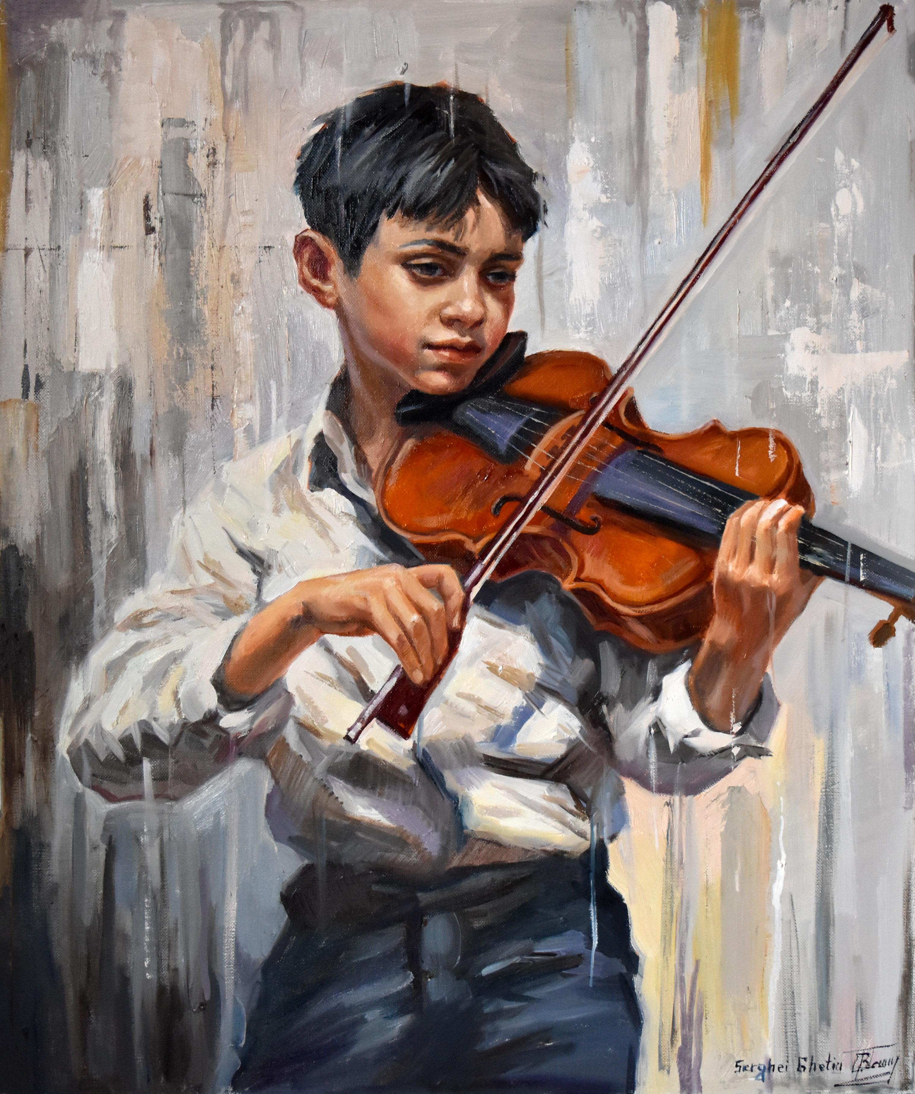 Serghei Ghetiu Figurative Painting - A boy with a violin