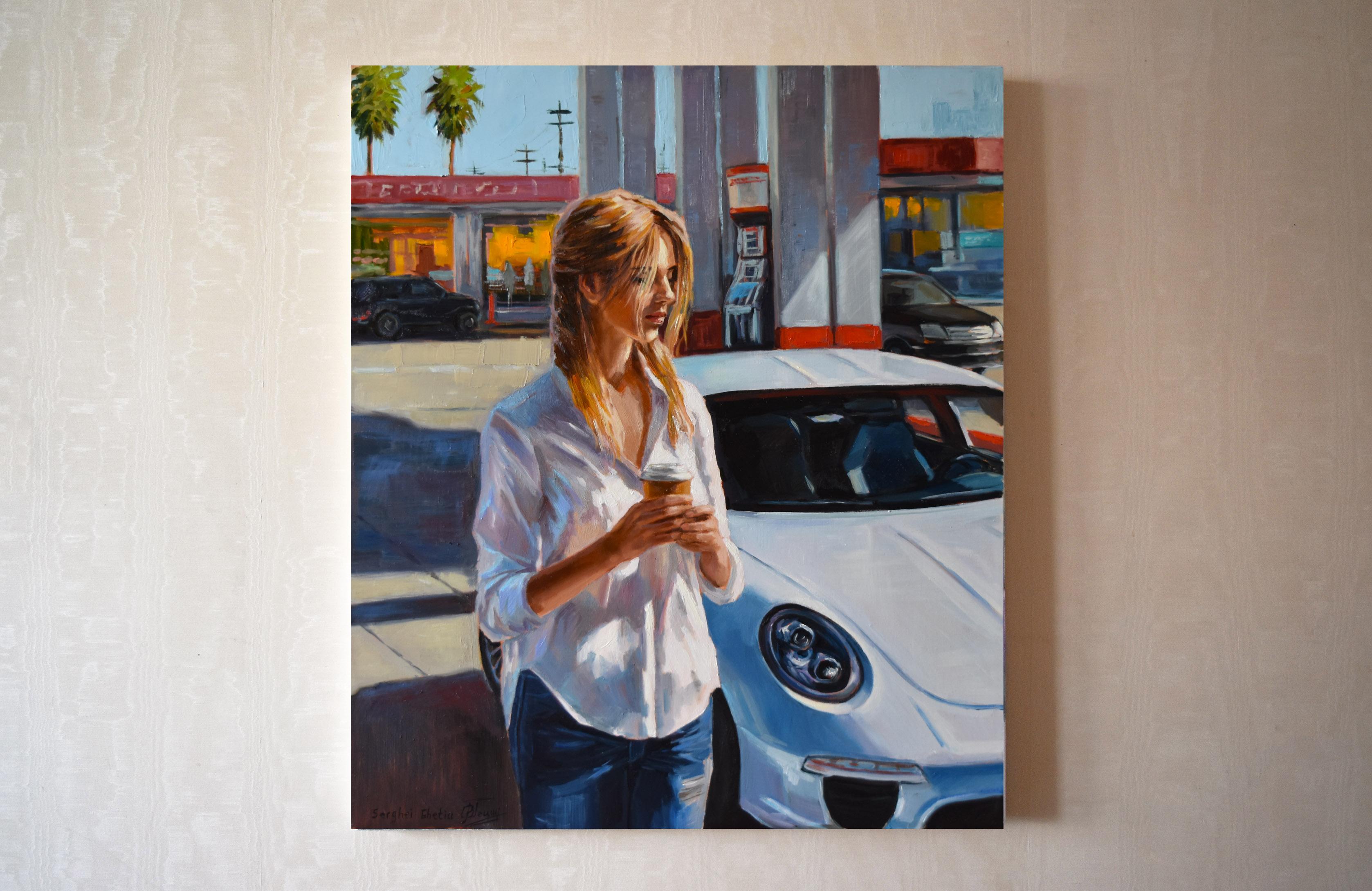 A cup of coffee for a good start II - Realist Painting by Serghei Ghetiu