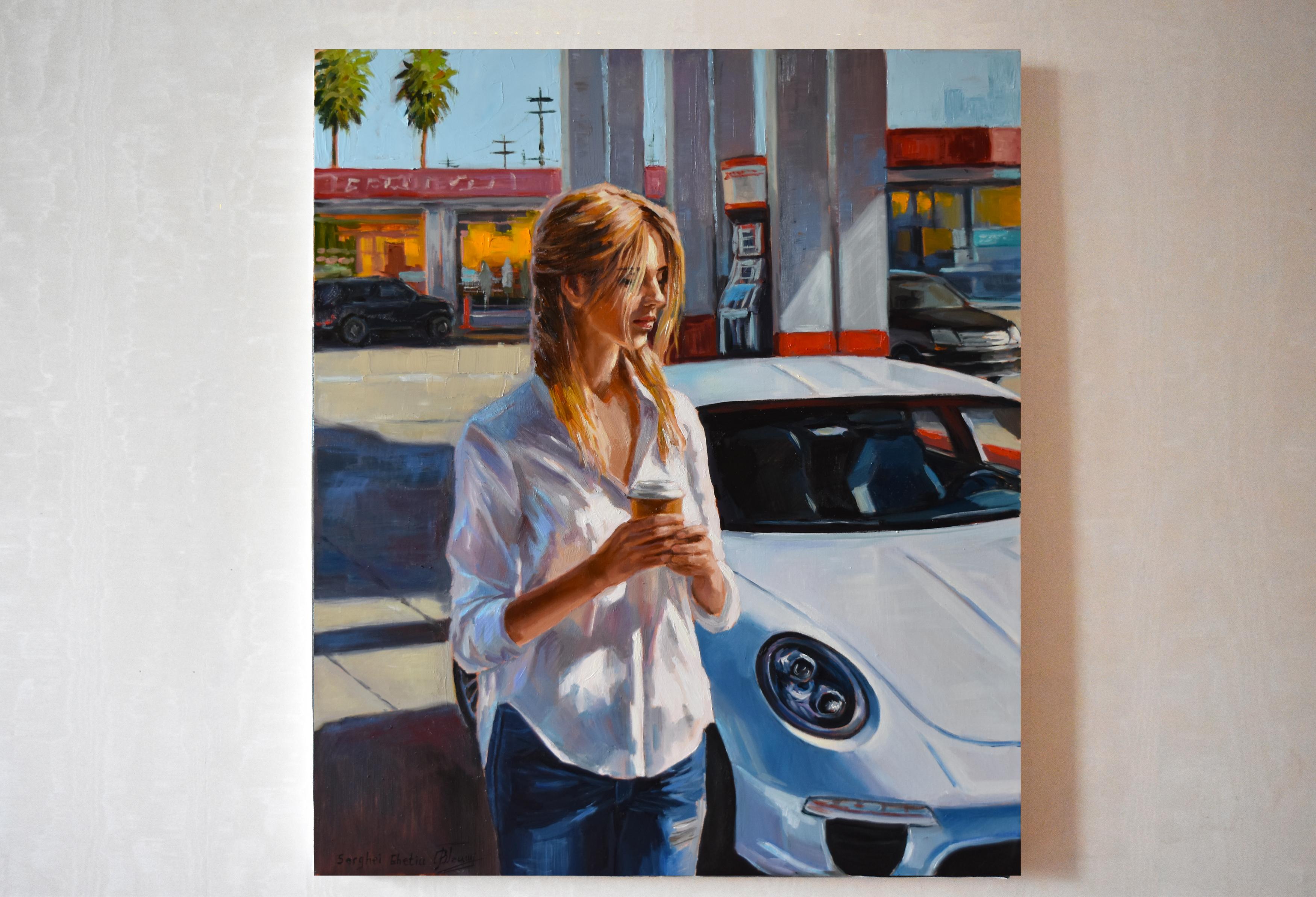 In this piece, I captured a quiet moment of reflection, merging realism with impressionistic light to evoke calm and contemplation. The warm glow on her face and the urban backdrop tell a story of everyday beauty and subtle emotion. Bringing this