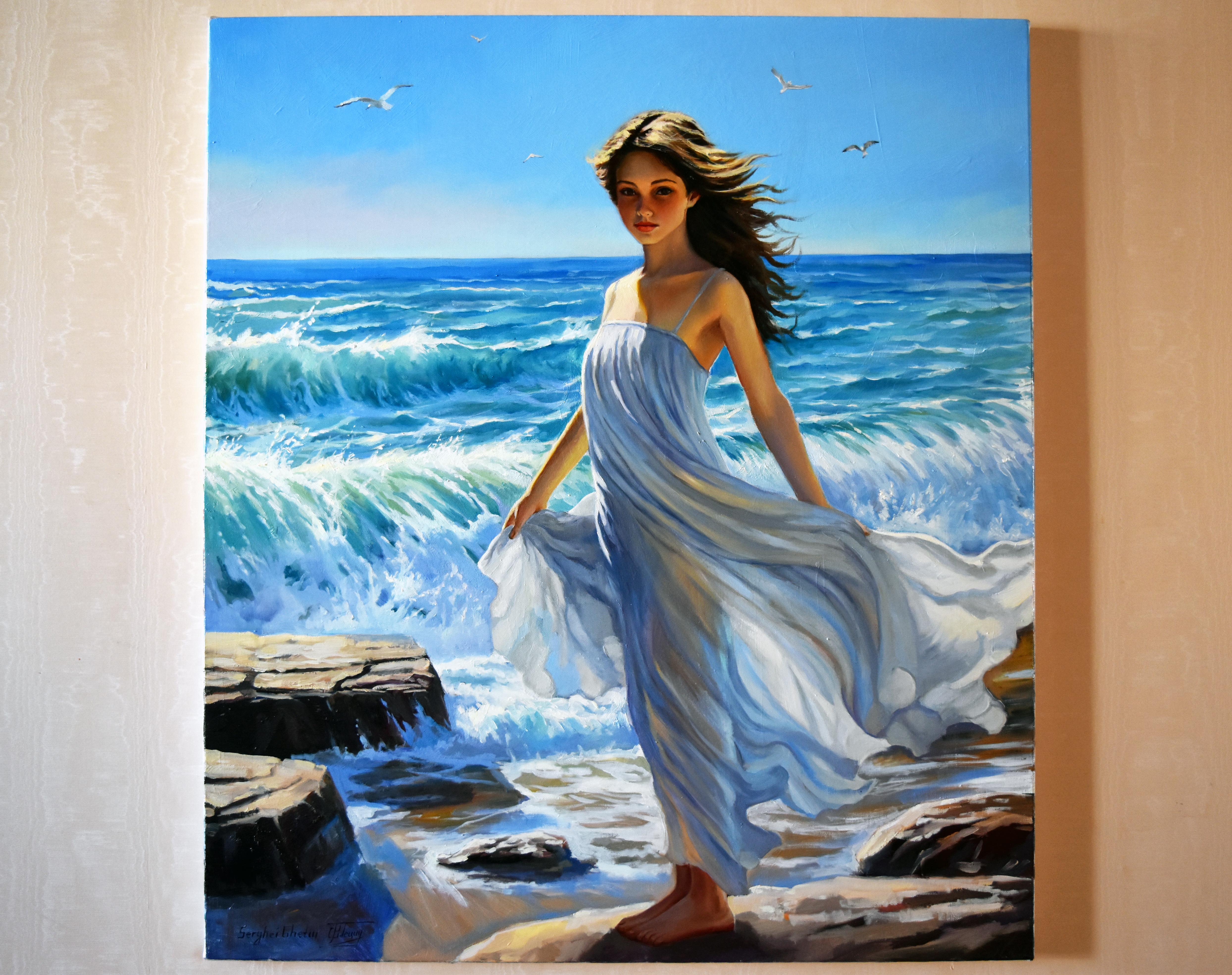 Ein Mädchen, das Meer liebt – Painting von Serghei Ghetiu