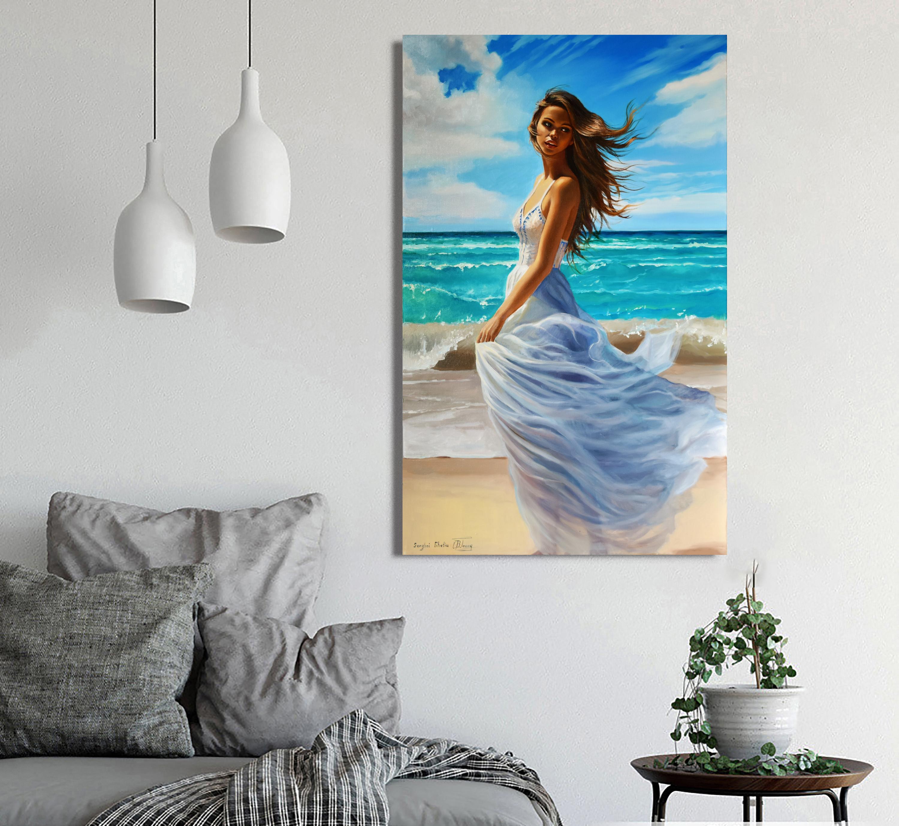 Une fille qui aime la mer II - Painting de Serghei Ghetiu