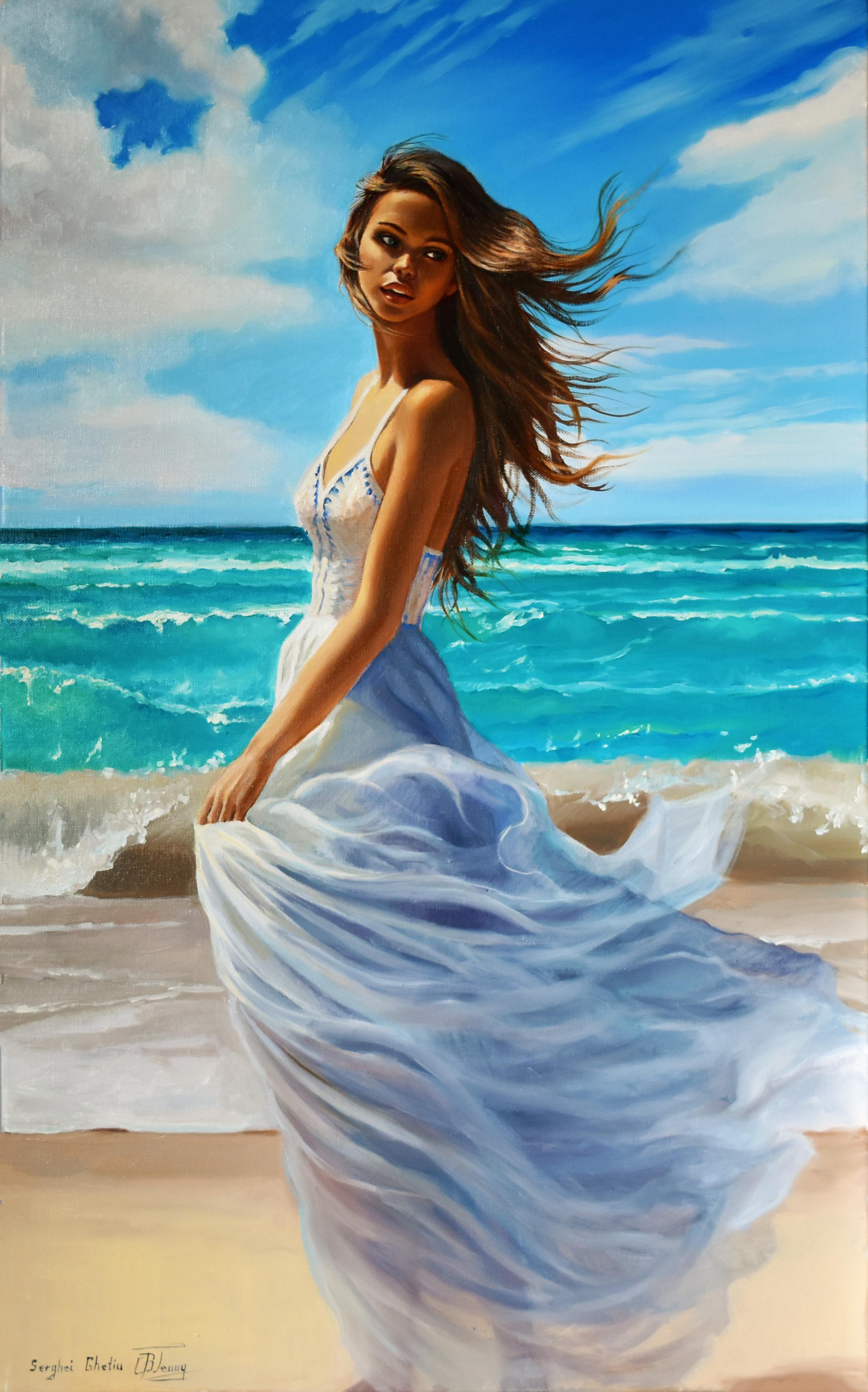 Figurative Painting Serghei Ghetiu - Une fille qui aime la mer II
