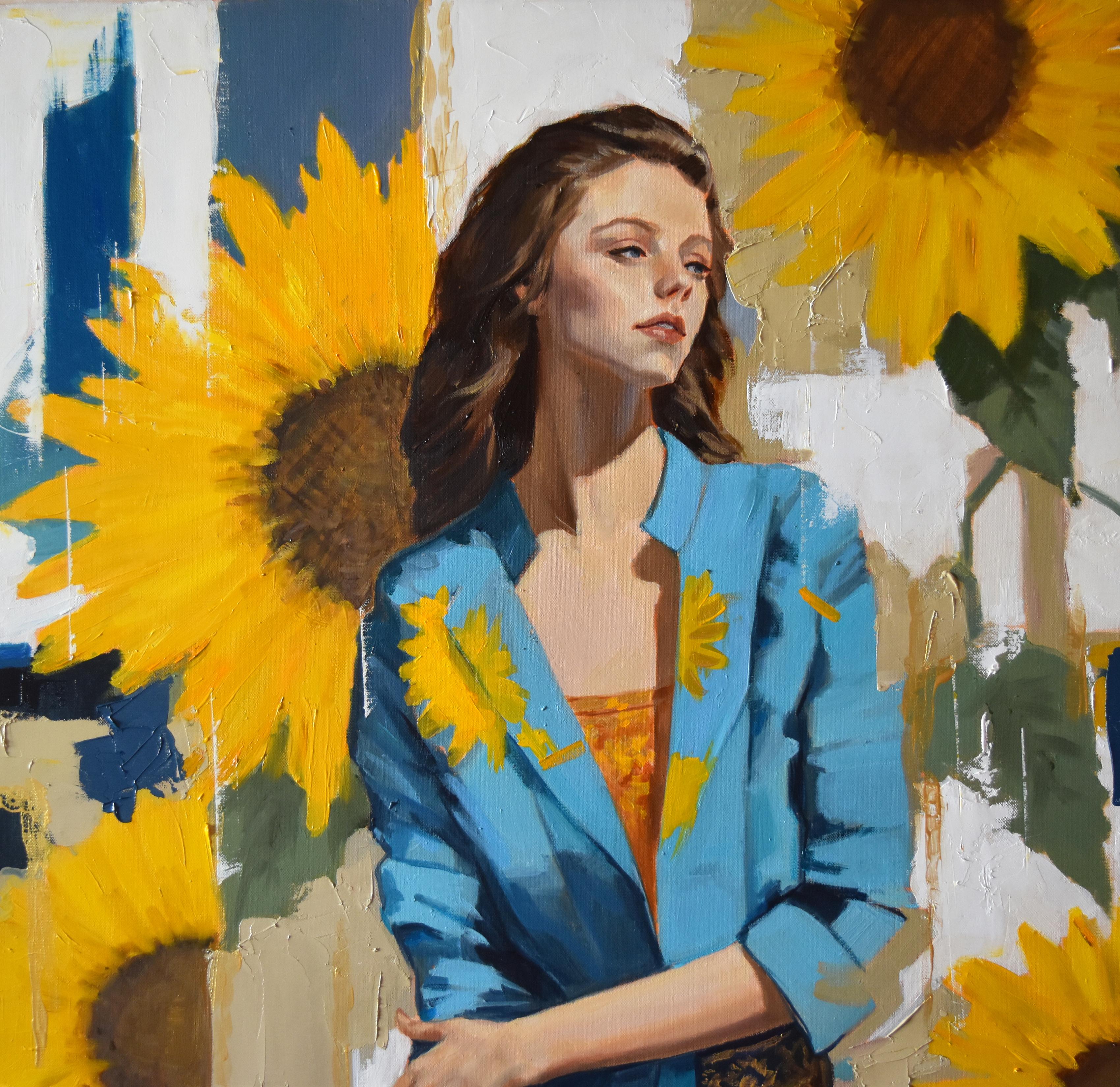 A portrait with sunflowers For Sale 1