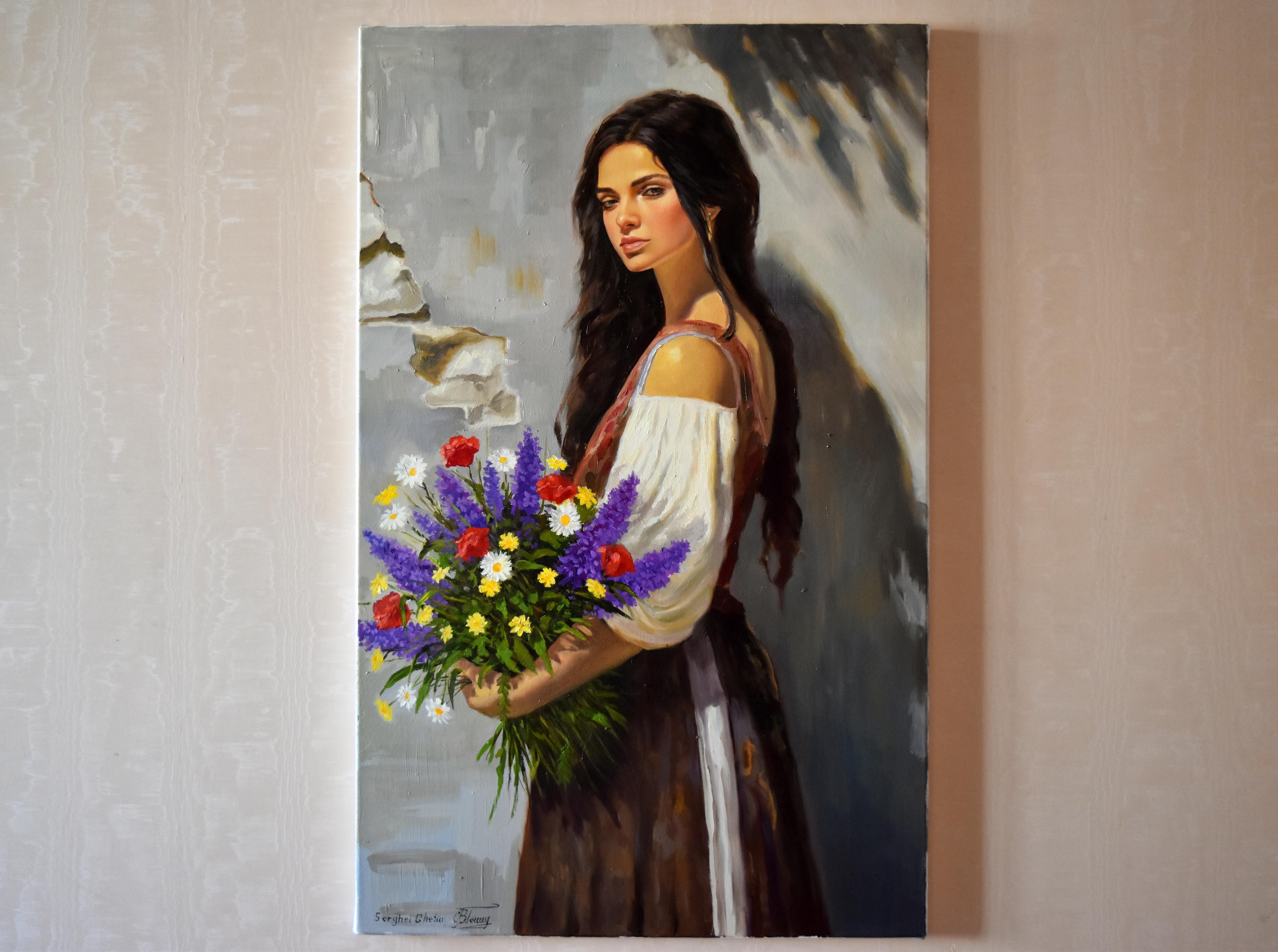 Ein Porträt mit Wildblumen – Painting von Serghei Ghetiu