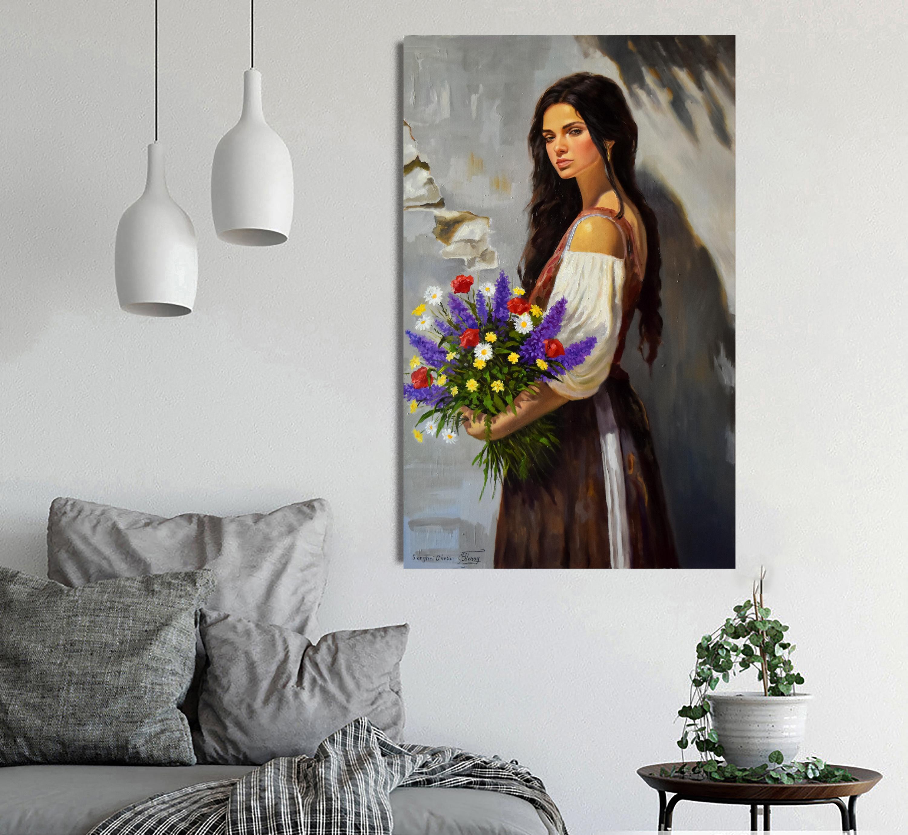 Ein Porträt mit Wildblumen im Angebot 1