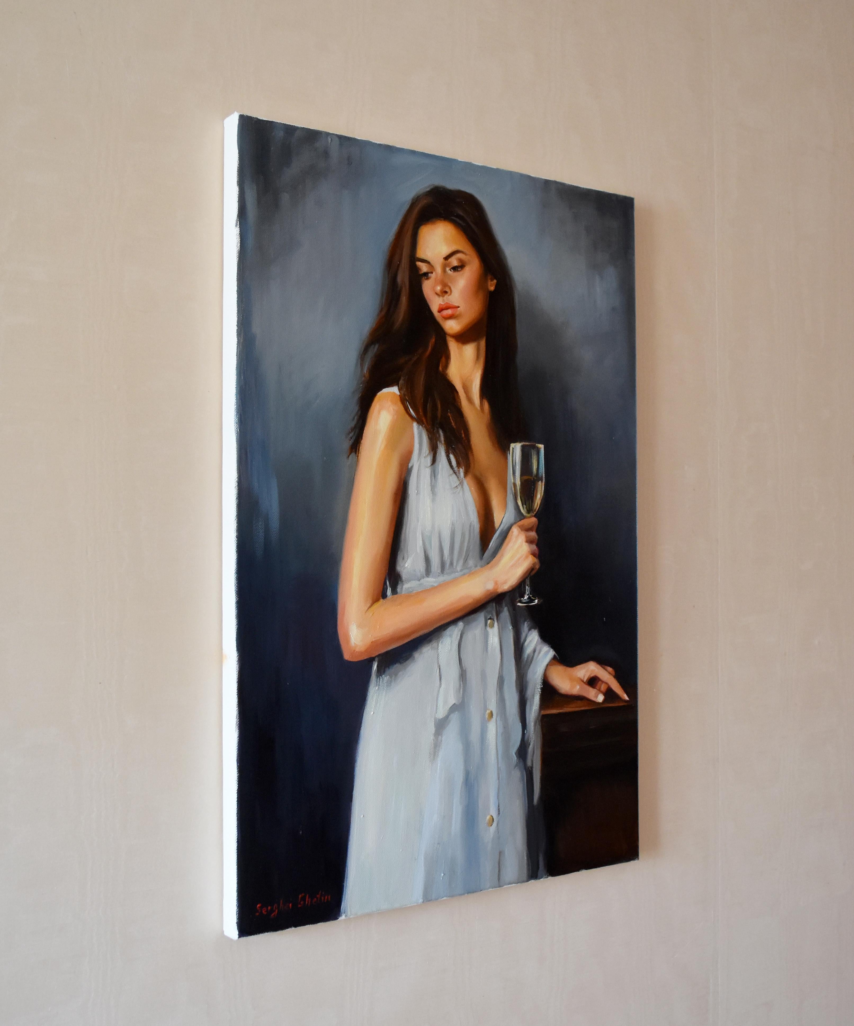 Nel realizzare questo dipinto, mi sono addentrato nell'intersezione tra realismo e impressionismo, utilizzando gli oli per catturare sia il tangibile che il transitorio. Questo pezzo ritrae una figura, contemplativa e serena, che tiene in mano un