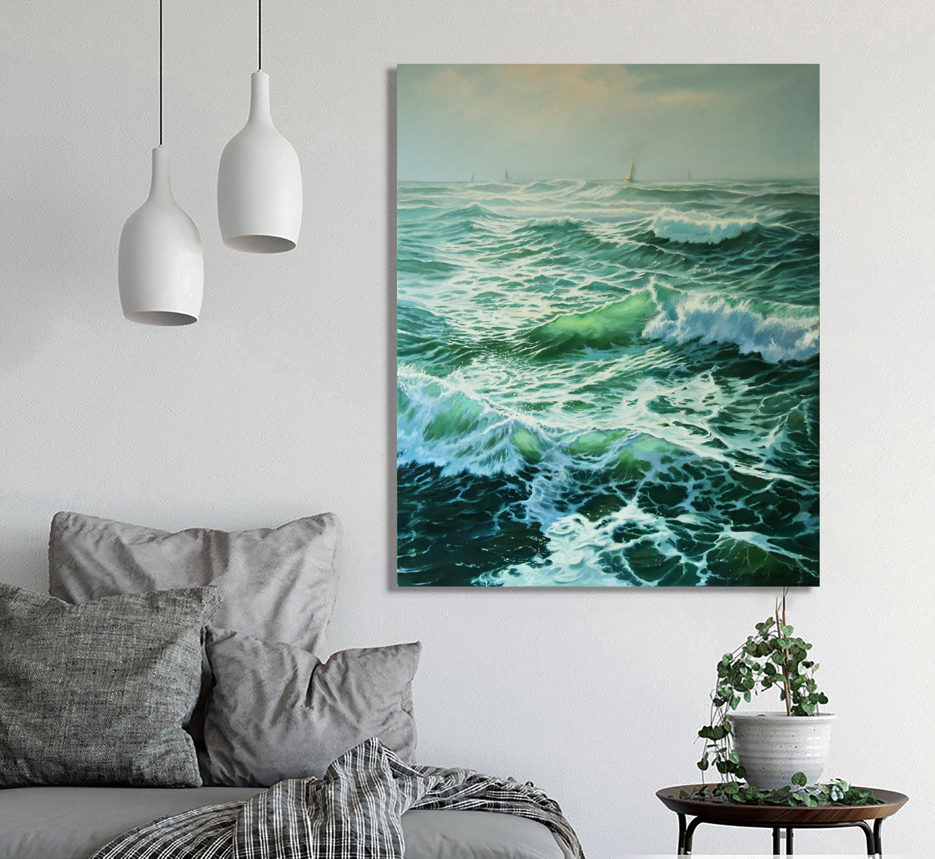 Eine Meereslandschaft mit Wellen III – Painting von Serghei Ghetiu