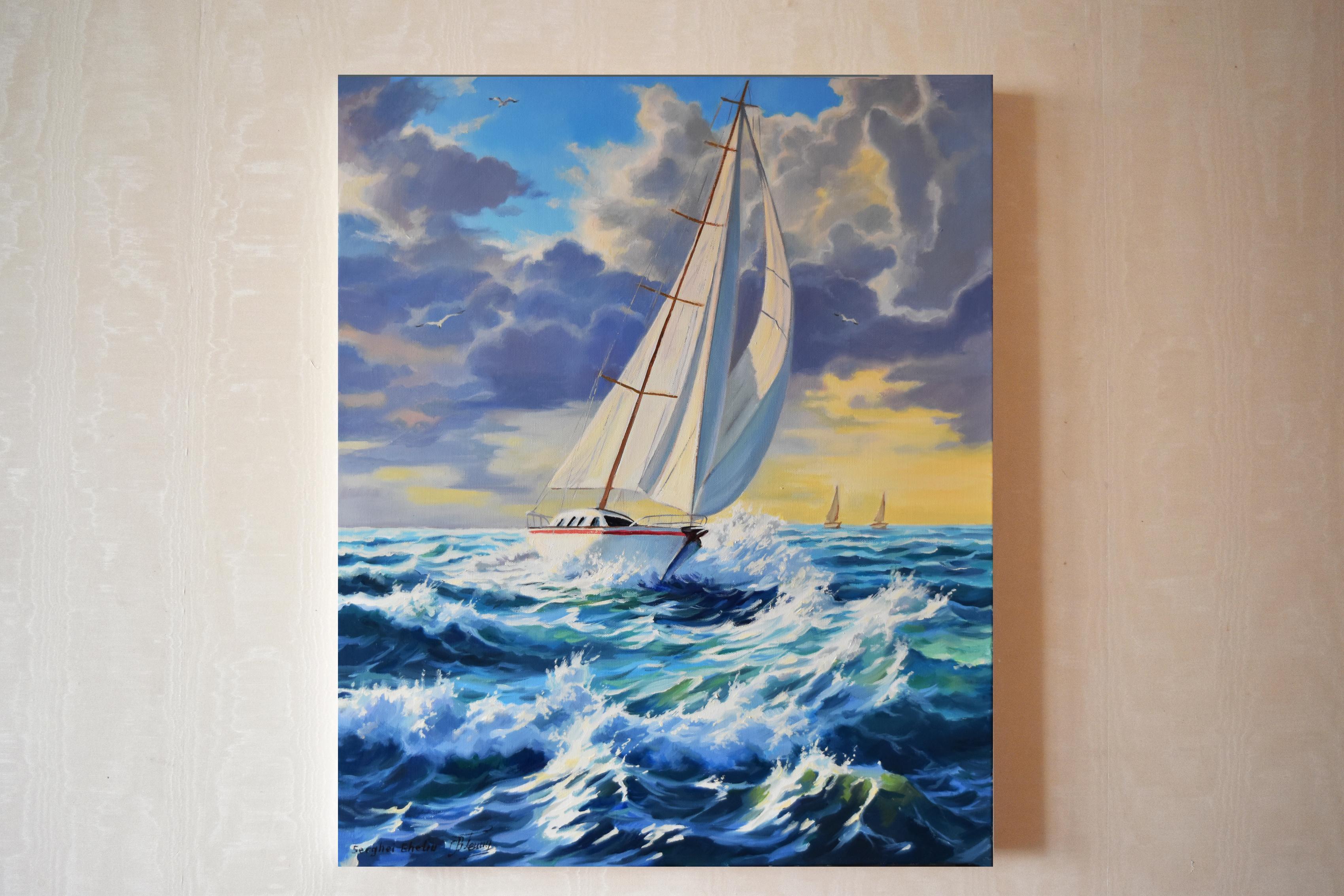 Contro il vento del mare IIV - Painting Realismo di Serghei Ghetiu