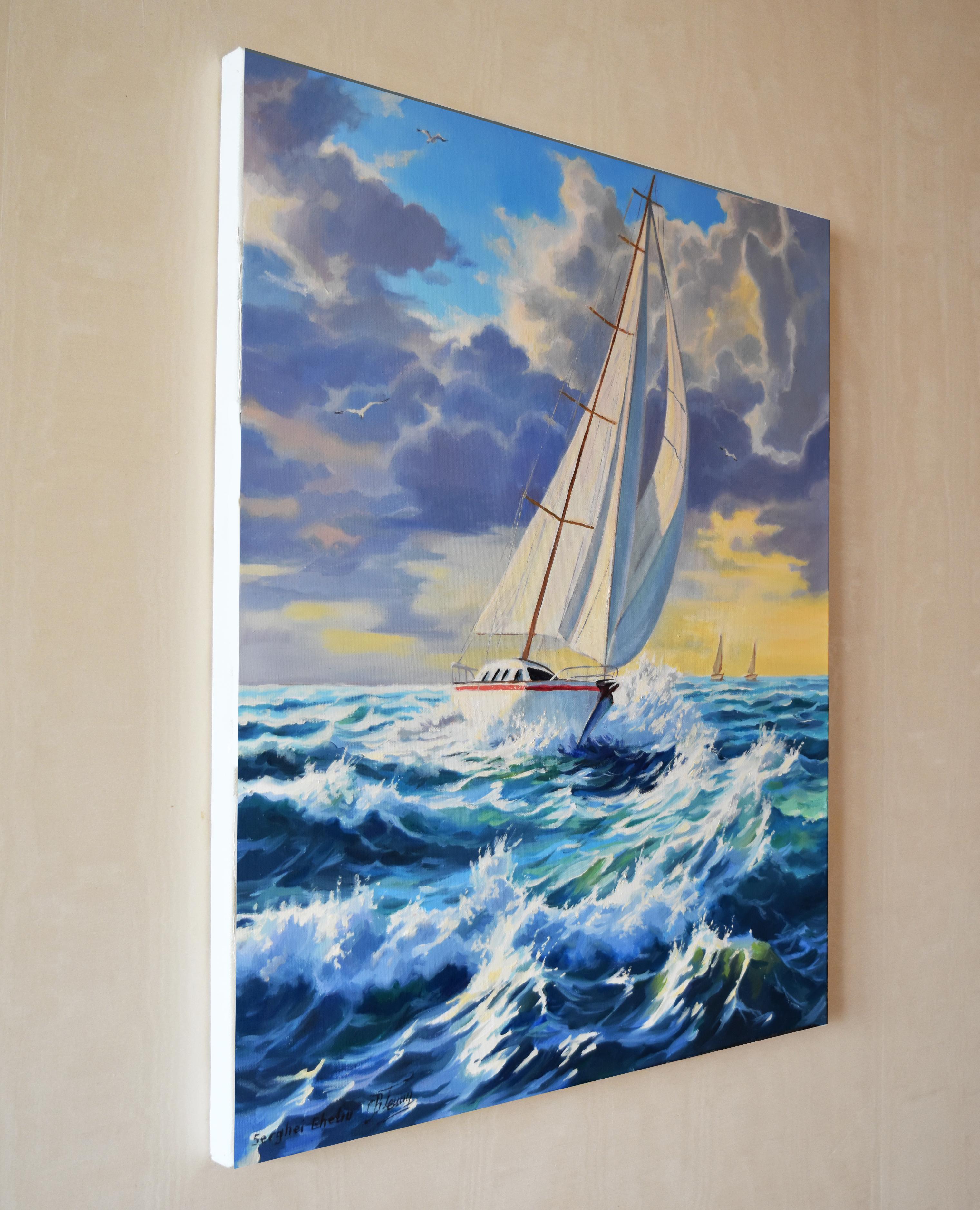 In questo dipinto a olio, ho mescolato i tratti dell'impressionismo con il realismo per catturare non solo una scena, ma anche un'emozione. La barca a vela contro il mare tempestoso parla del coraggio che c'è in noi, affrontando con grazia i momenti