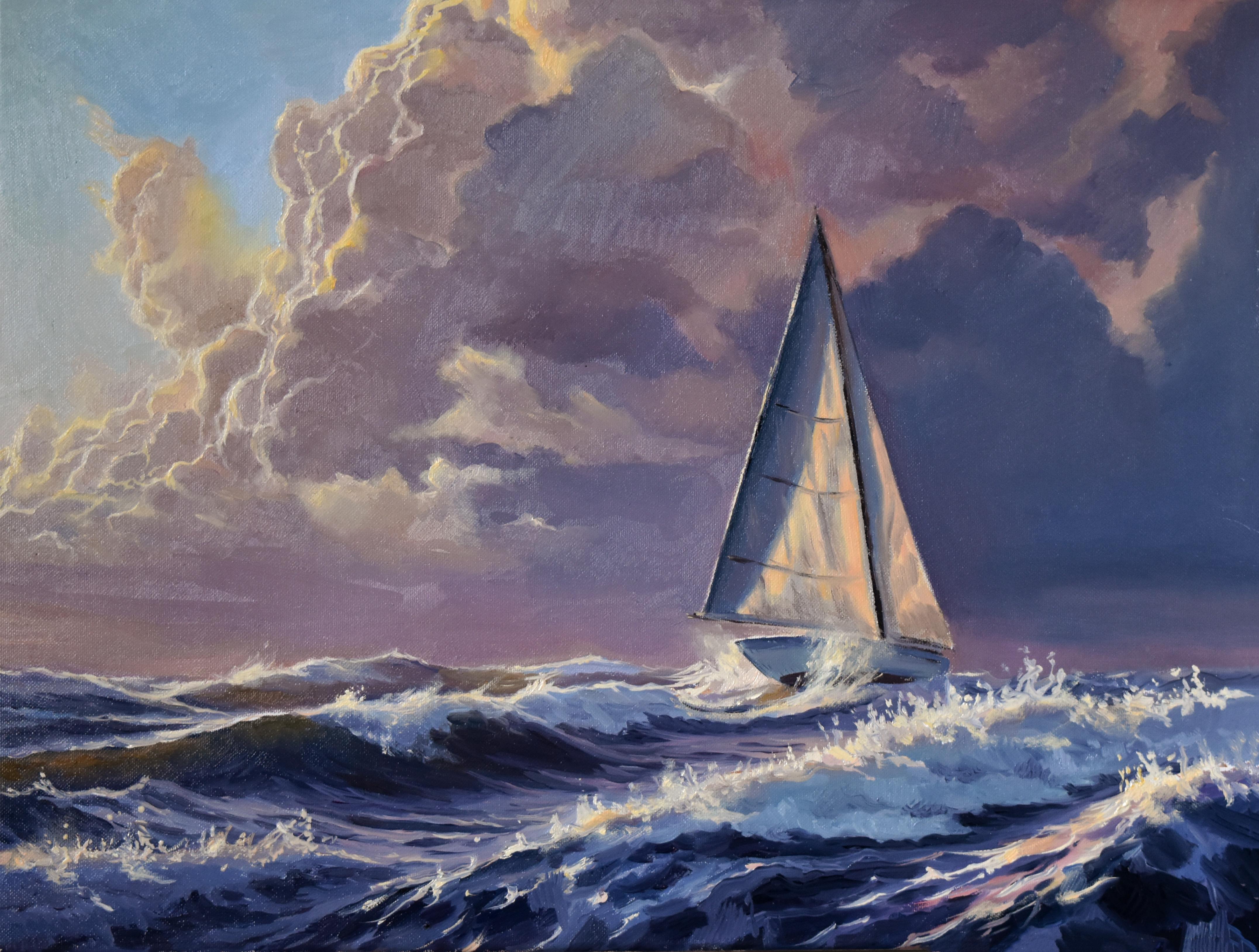 Serghei Ghetiu Figurative Painting - Against the sea wind IV