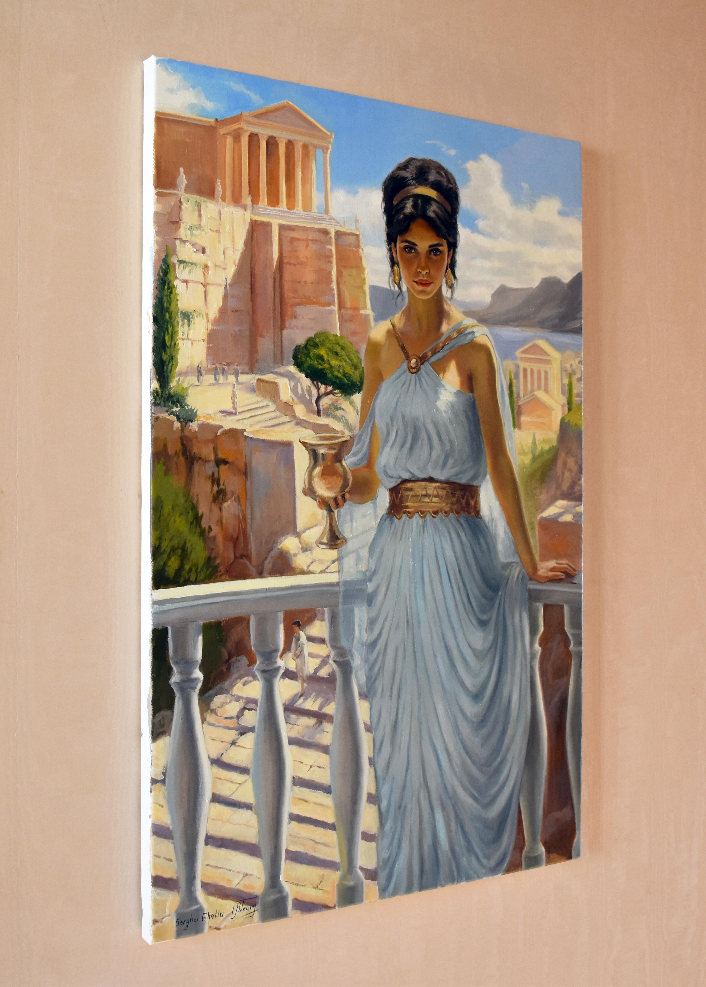 Afrodite è un'antica dea greca associata all'amore, alla passione, alla lussuria, alla bellezza e al piacere. La mia interpretazione della giovane Afrodite nel suo regno solare. Colori a olio professionali su tela di lino.