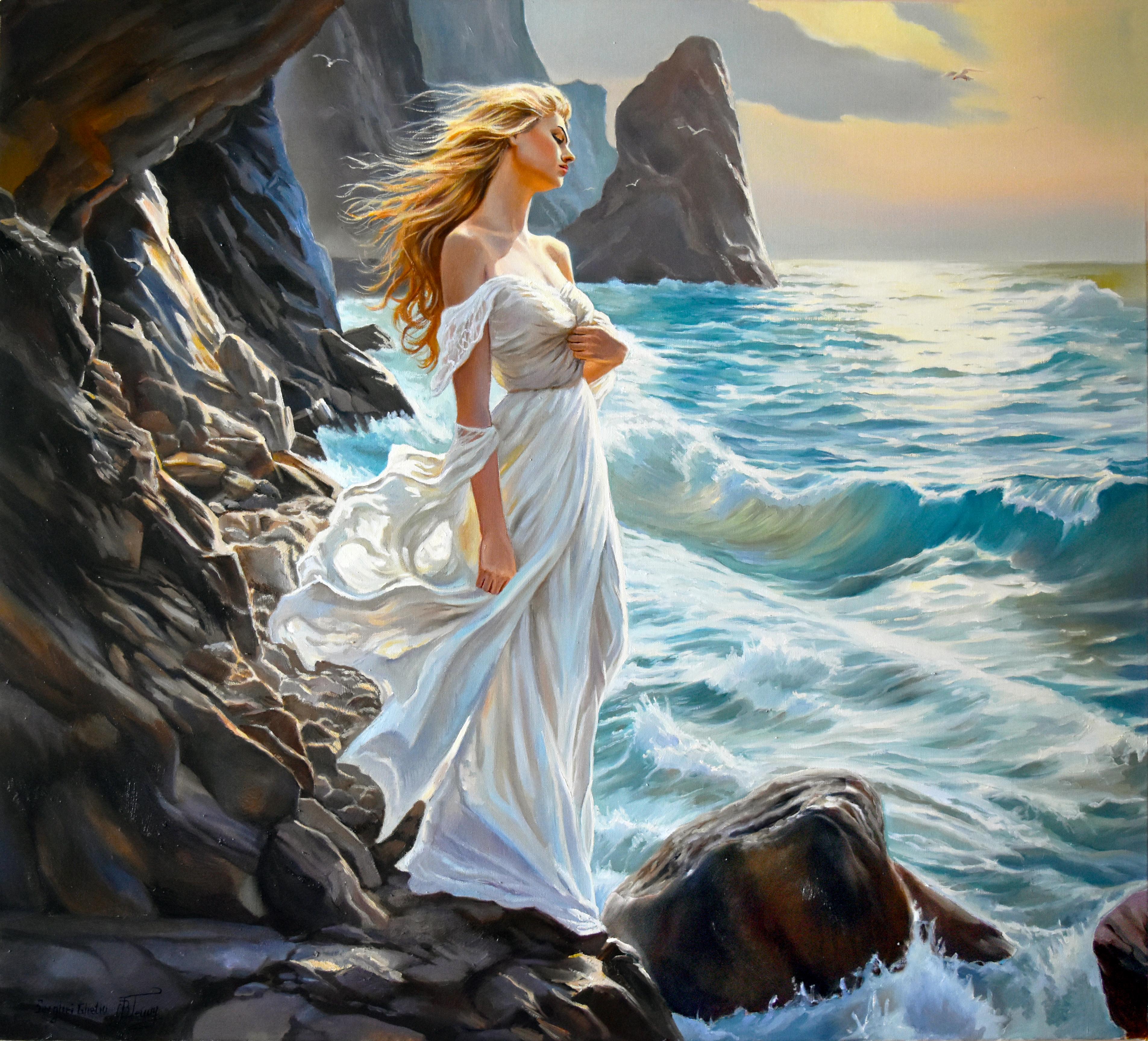 Al mare soleggiato - Figurative Painting Grigio di Serghei Ghetiu