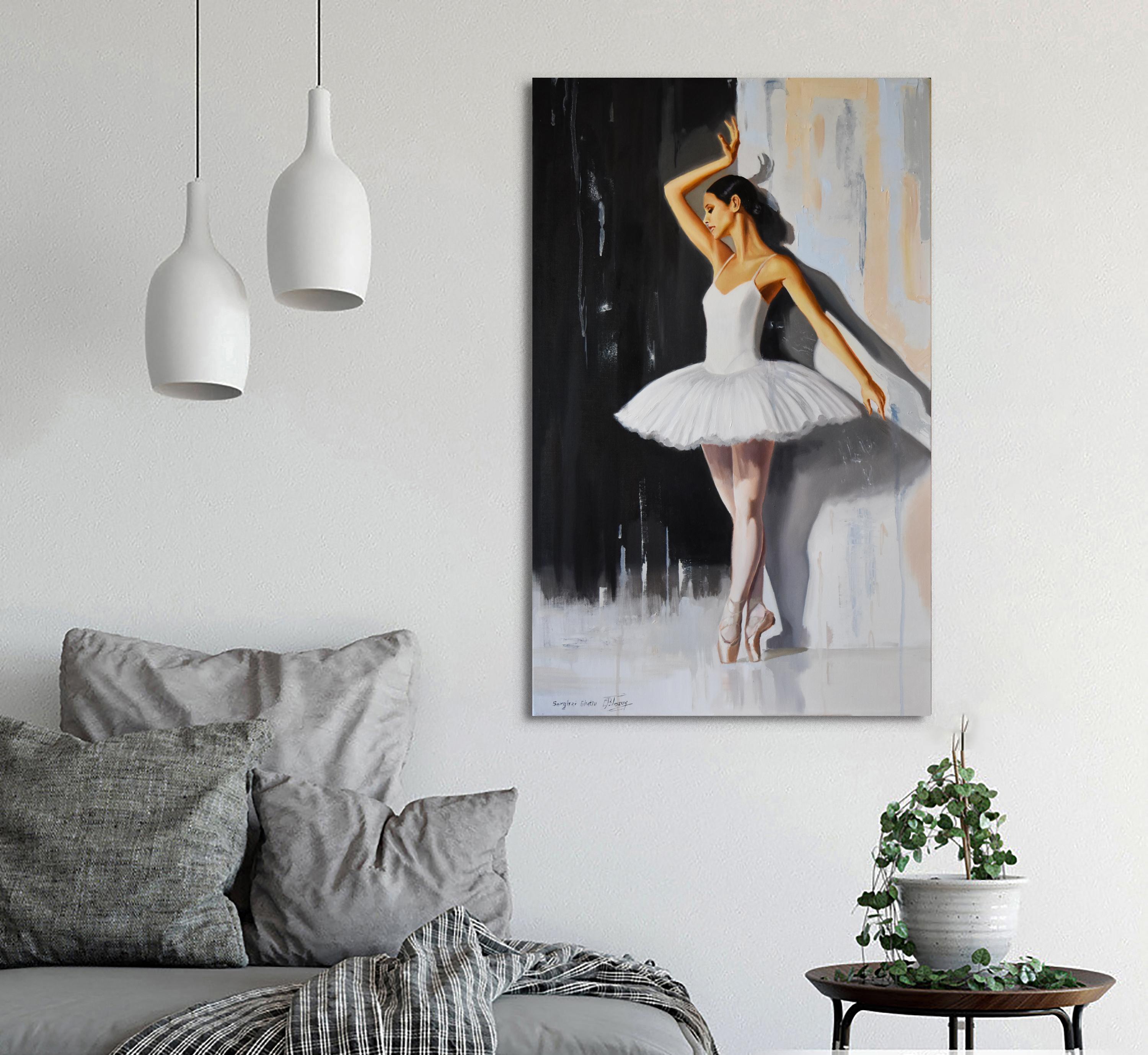 Ballerina un cigno bianco - Painting di Serghei Ghetiu