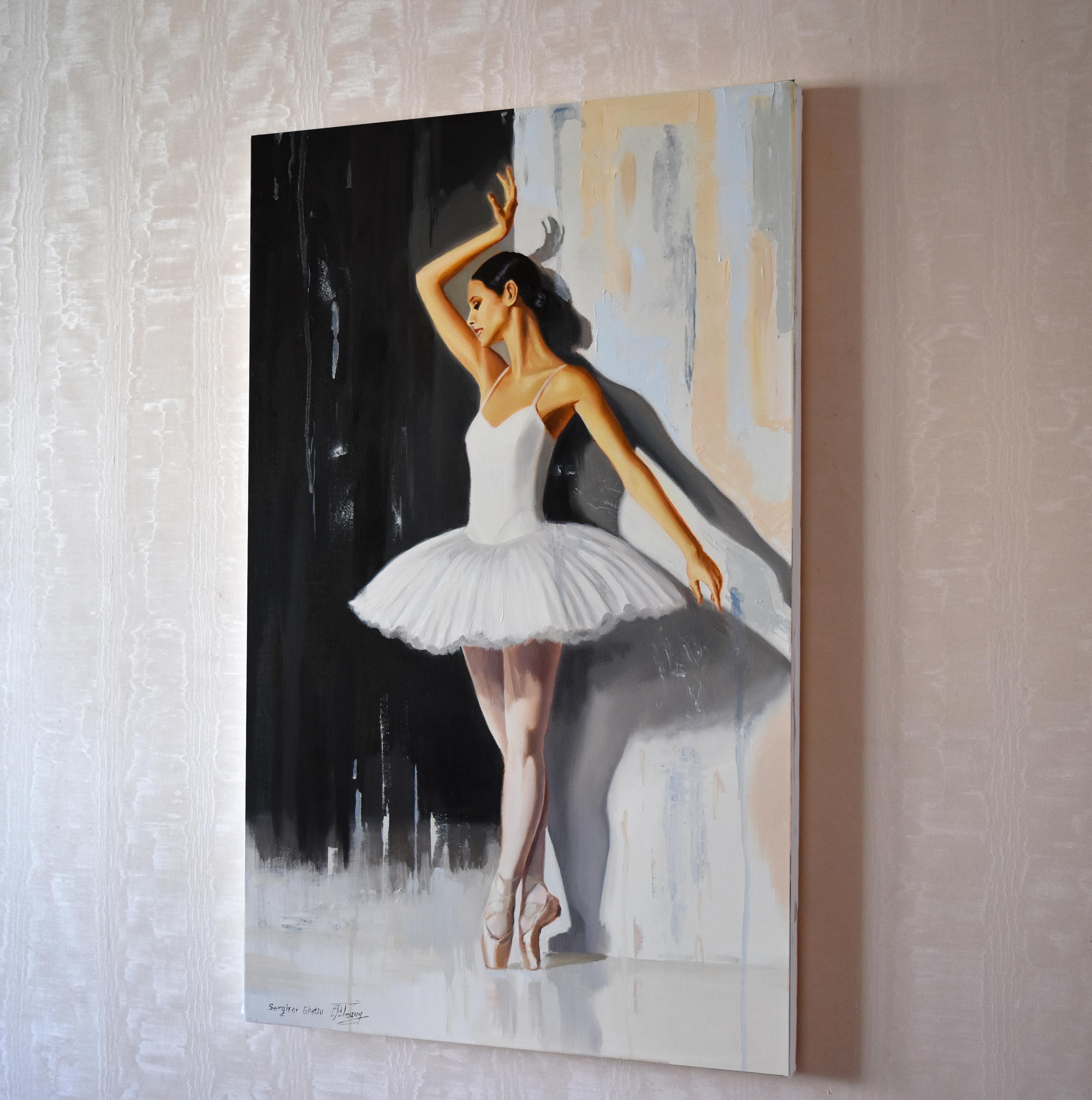 Ballerina un cigno bianco - Painting Realismo di Serghei Ghetiu