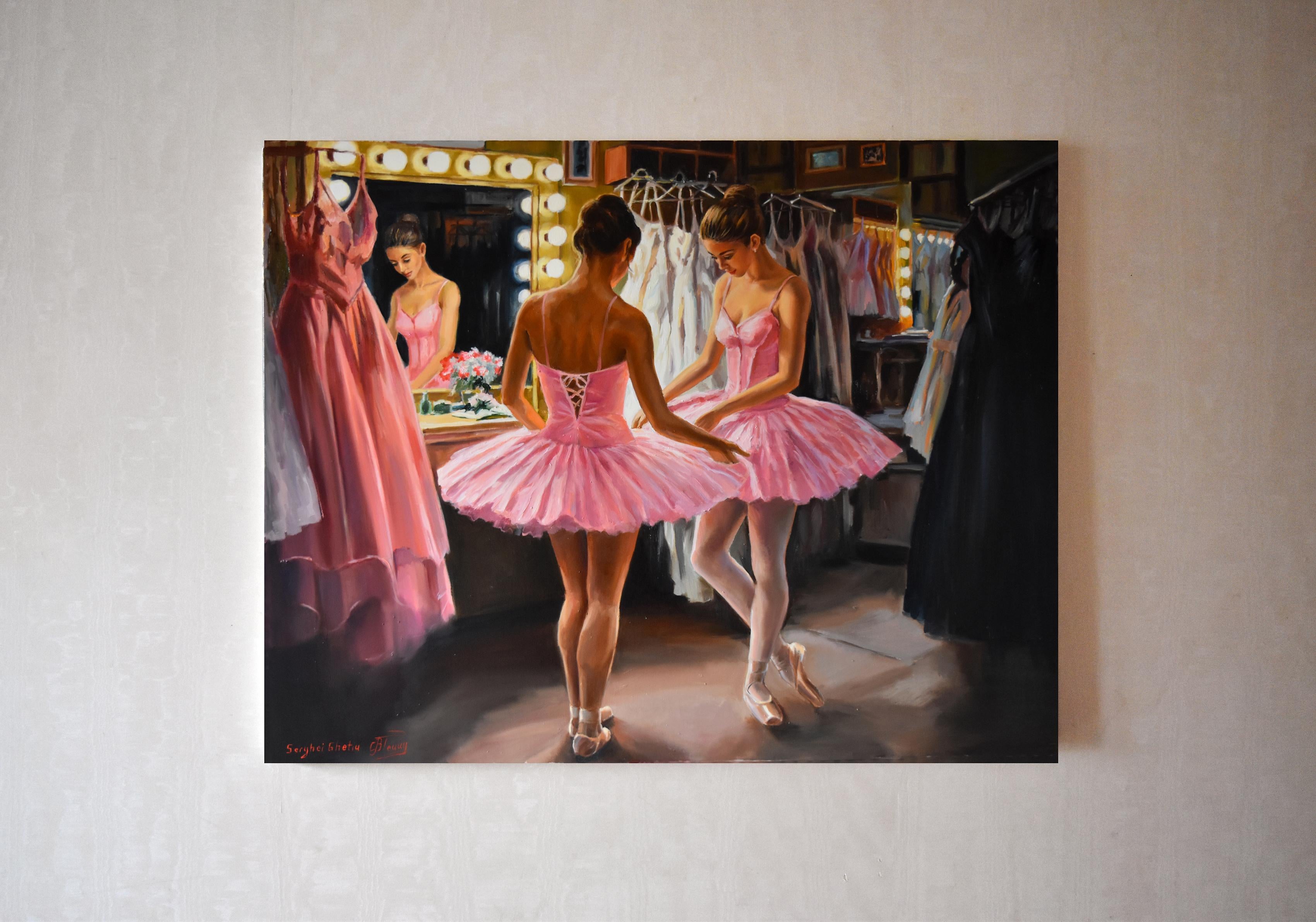 Ballerinas in der Garderobe (Schwarz), Figurative Painting, von Serghei Ghetiu